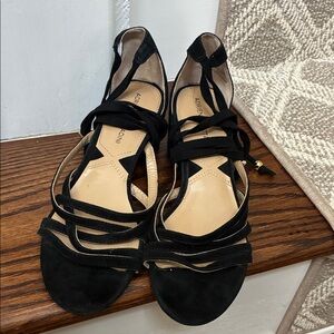 Adrienne Vittadini Black Suede Strappy Lace-Up Sandals